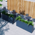 Divider Planter 25 Fioriera divisoria metallo 100x25x80cm ambientata bar ristorante