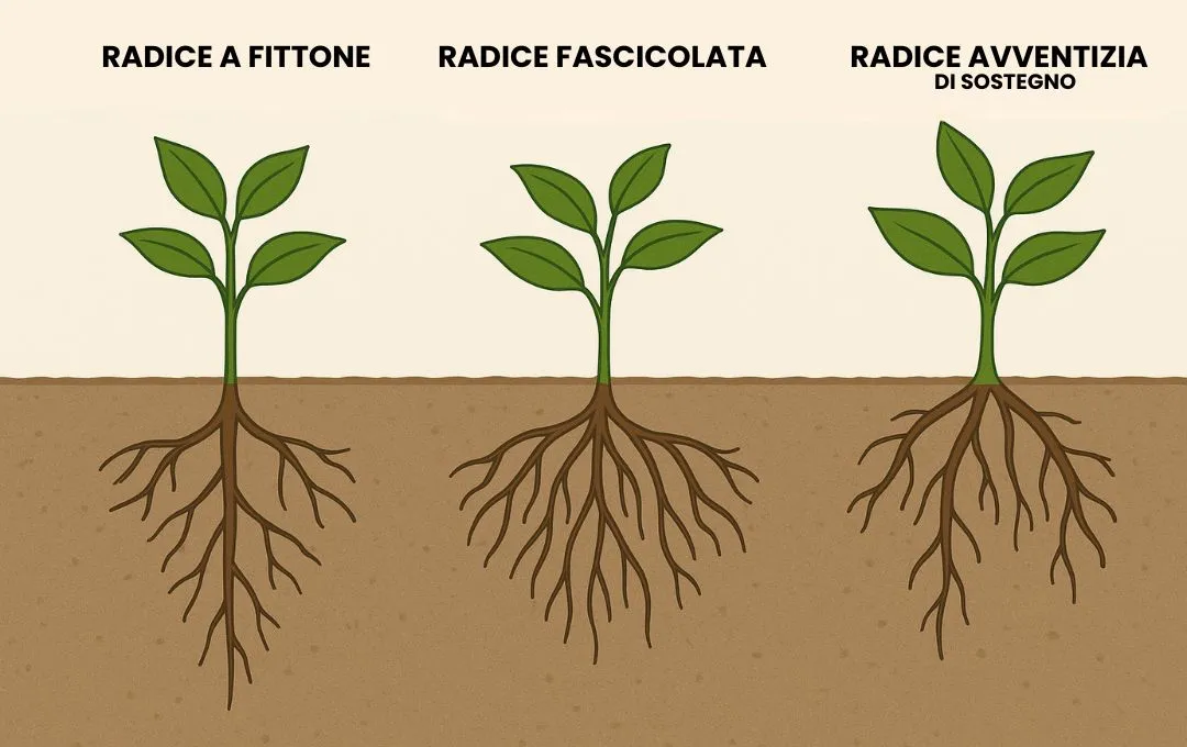 Differenza tra radici a fittone, fascicolate e avventizie