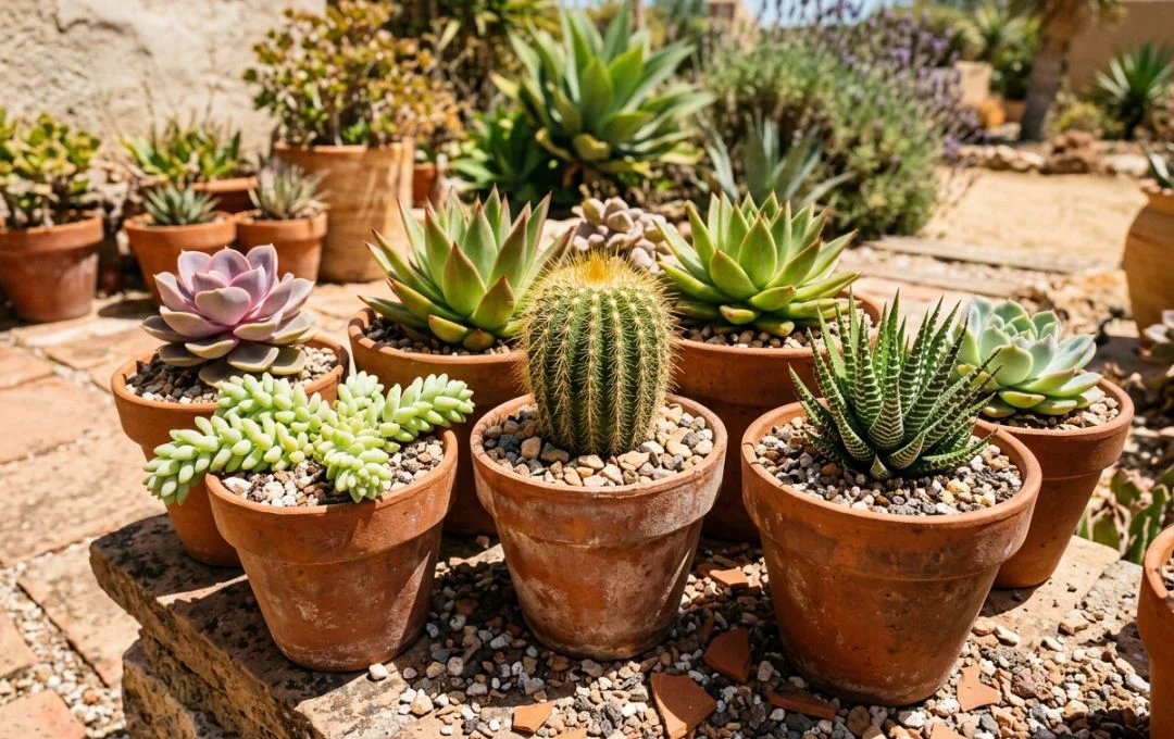 Succulente e cactus in terreno drenante, piante resistenti alla siccità